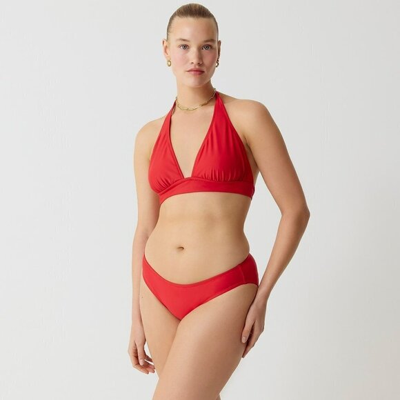 J. Crew Red Plunge Bikini Top and Mid Waist Bottom Set Large - Picture 1 of 13